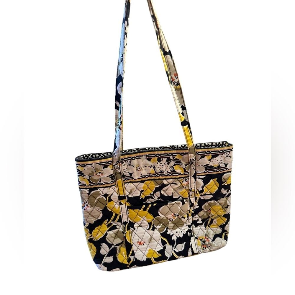 Vera Bradley Dogwood Holiday Tote in Yellow, Black and White 11.5 x 13